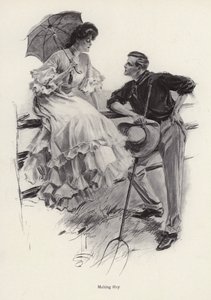 農夫が仕事の合間に若い女性と戯れている（リトグラフ 作： Harrison Fisher