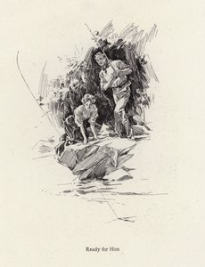 川や小川で釣りをする男性と女性（リトグラフ 作： Harrison Fisher