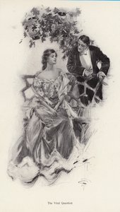 男性が女性に結婚を申し込む様子（リトグラフ