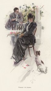 若い女性からの返事を待つ男性（カラーリトグラフ 作： Harrison Fisher