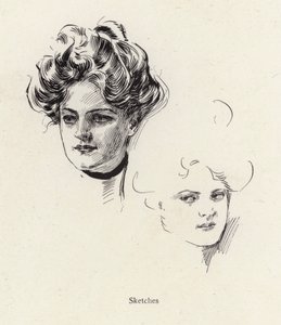 若い女性のペン画（リトグラフ 作： Harrison Fisher