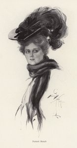 大きな帽子をかぶった女性の肖像（リトグラフ 作： Harrison Fisher