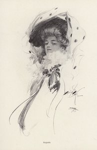 オーガスタという女性の肖像（リトグラフ 作： Harrison Fisher