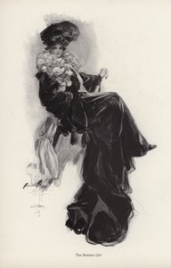 ロングコートとガウンを着た若い女性の肖像（リトグラフ 作： Harrison Fisher