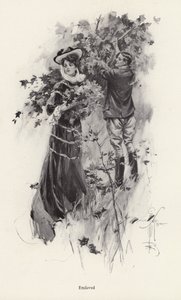 憧れの男性と一緒に花を摘む女性（リトグラフ 作： Harrison Fisher