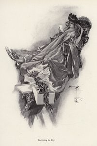 憧れの人から花束を受け取る女性（リトグラフ 作： Harrison Fisher