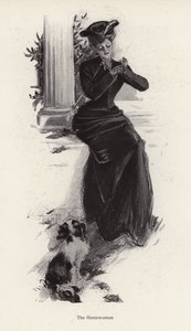 乗馬に行くのを待つ若い女性と犬（リトグラフ 作： Harrison Fisher
