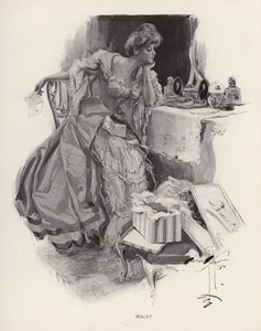2人の求婚者の間で決断する若い女性（リトグラフ 作： Harrison Fisher