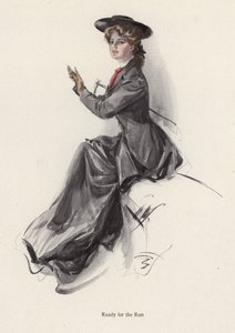 乗馬に行く準備をしている若い女性（カラーリトグラフ 作： Harrison Fisher