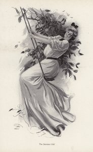 ブランコに乗る若い女性（リトグラフ 作： Harrison Fisher