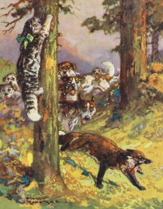 イソップ寓話集ネコとキツネ（カラーリトグラフ） 作： Harry (1878 1950) Rountree
