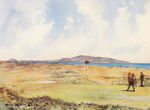 ゴルフコースドリーマウント、ハウズ方面を望む第1ティー（カラーリトグラフ） 作： Harry (1878 1950) Rountree