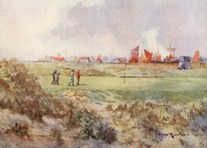 ゴルフコースライ、15番グリーン（カラーリトグラフ） 作： Harry (1878 1950) Rountree