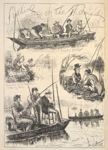 「Fishing on the Thames」、「Illustrated Sporting and Dramatic News」のフロント ページ、1876 年 10 月 28 日 (litho) 作： Harry (after) Furniss