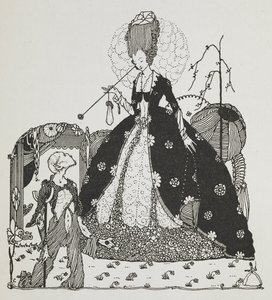 金をせびる農民を見下ろす婦人。