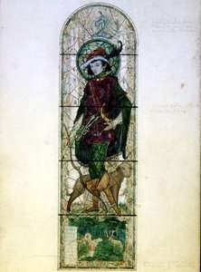 聖ヒューバート像をあしらった1灯の窓のデザイン 作： Harry Clarke