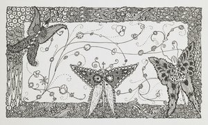 タフトを持つリケの挿絵。蝶のデザイン。 作： Harry Clarke