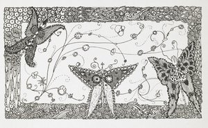 長靴をはいた猫」の挿絵。蝶のデザイン。 作： Harry Clarke