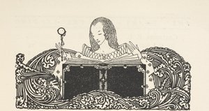 目次のページの上部に、本を読む女性のイラスト。 作： Harry Clarke