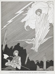 "ジュピターが強大な雷を振りかざして彼の前に現れた""馬鹿げた願い "のイラスト。 作： Harry Clarke