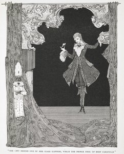 「彼女はガラスの靴をひとつ残していった。シンデリーラまたはガラスの靴の挿絵。 作： Harry Clarke
