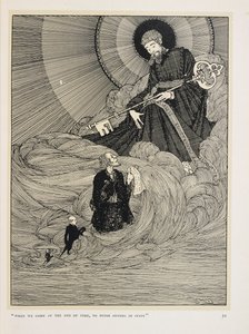 ドゥーニーのバイオリン弾き"時の終わりに来た時
 ピーターが座っているところに 作： Harry Clarke
