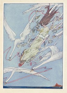 野生の白鳥たち。一日中、彼らは空を飛び続けた。 作： Harry Clarke