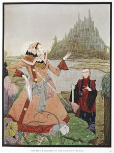 "王子は年老いた田舎者を尋ねる""眠れる森の美女 "の挿絵。 作： Harry Clarke
