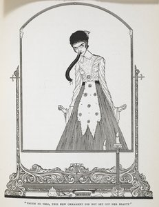 「実を言うと、この新しい装飾品は彼女の美しさを際立たせるものではなかった」。物語「馬鹿げた願い」の挿絵。 作： Harry Clarke