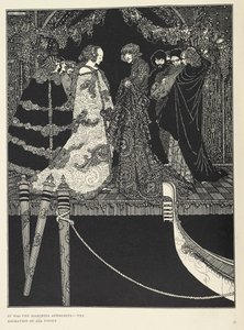 「ヴェネツィア中の憧れ、アフロディーテ侯爵夫人。物語の挿絵「割り当て」。 作： Harry Clarke