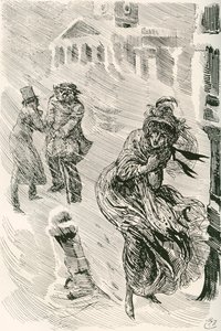 放浪者のマーサ。 1910 年に出版された The Testimonial Edition から、チャールズ ディケンズの小説 David Copperfield のためにハリー ファーニスが描いたイラスト。 作： Harry Furniss