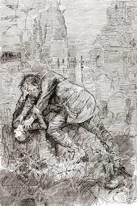 ピップの脱獄犯との闘い。" 作： Harry Furniss