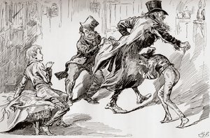 泥棒キッチン。 1910年に公開された体験談版のチャールズディケンズによる「オリバーツイスト」のイラスト、オリバーの描写