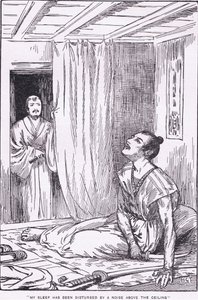 彼の眠りは天井の上の物音に妨げられた（『More Stories from Raiko』より）（リトグラフ） 作： ハリー・ジョージ・ティーカー