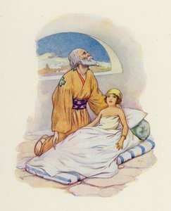 エリシャはもう一度、幼子を自分のそばに押し付けた（カラーリトグラフ）。 作： ハリー・ジョージ・ティーカー