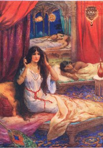 パバヴァティは目を覚ました。インドの伝説にまつわる童話」1930年代（カラーリトグラフ）の挿絵「心の硬い王子」より。