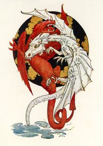 ドラゴンの戦い（カラーリトグラフ） 作： ハリー・ジョージ・ティーカー