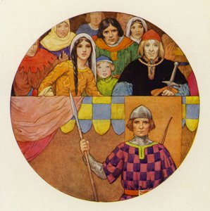 スタンドには騎士と淑女が華麗に集結していた（カラーリトグラフ） 作： Harry George Theaker