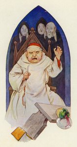 フーゴ大修道院長は怒り狂ったという（カラーリトグラフ） 作： Harry George Theaker