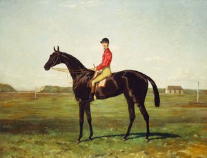 ニューマーケットの競馬場でジョッキーアップと競走馬 作： Harry Hall