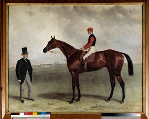 1865年の競走馬「グラディエーター」 ハリー・ホール（約1813-1882）の絵画。1865.パリ・ソサエティの励まし 作： Harry Hall