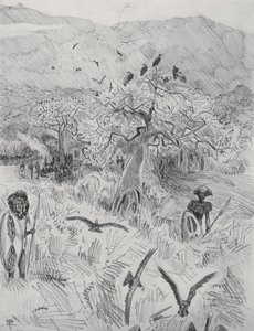 マサイキャンプ、1884年（紙にペン） 作： Harry Hamilton Johnston