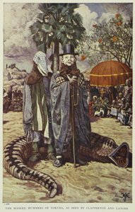 クラッパートンとランダーが見たヨルバの仮面のママ、1912年の「西アフリカのパイオニア」のイラスト 作： Harry Hamilton Johnston