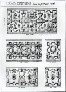 エンフィールド・オールド・パークの鉛製貯水槽、1900年頃（彫刻）（モノクロ写真） 作： Harry Inigo Triggs