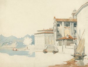 イタリアの湖のほとりで 作： Harry John Johnson