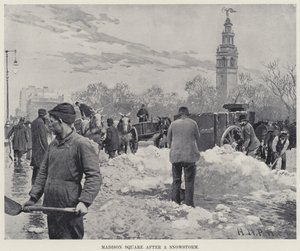 吹雪の後のマディソン・スクエア（リトグラフ 作： Harry M. Pettit