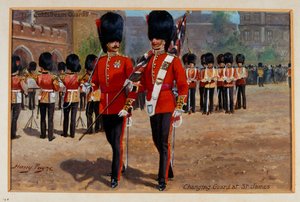1905年頃、セントジェームズでコールドストリームガードがチェンジガード 作： Harry Payne