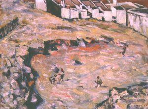 クリケット・マッチ」（ハードボードに油彩 作： Harry Stratford Caldecott