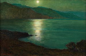 Moonlight - The Lights of Ventimiglia (船上に置かれたキャンバスに油彩) 作： Harry van der Weyden