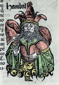 カルタゴニアの将軍であり政治家であったハンニバルまたはアンニバル・バルカ（紀元前247年～紀元前183年）の肖像。ハルトマン・シェデルによる「ニュルンベルクの年代記」のXylography